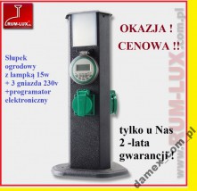 SŁUPEK OGRODOWY Z PROGRAMATOREM CYFROWYM +LAMPKA+GNIAZDA